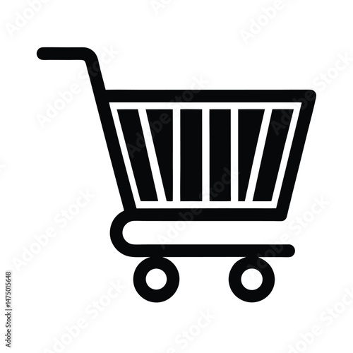 Simple black and white shopping cart icon representing online shopping purchases and retail transactions