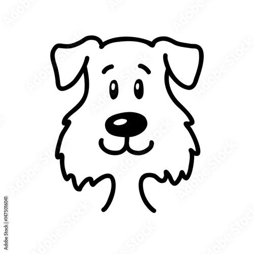 Funny terrier with a fuzzy beard and kind face. Dog portrait in cartoonish doodle style. Black and white vector illustration in. Perfect for kids’ designs, stationery, stickers, and pet-themed prints.