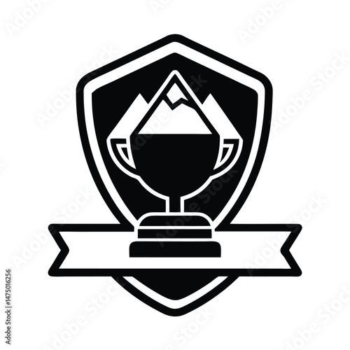 Elegant mountain trophy emblem in a modern black and white design for awards recognition and achievement