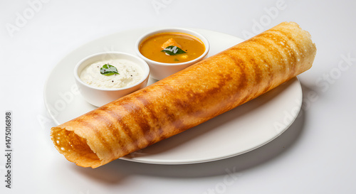 Crispy dosa with sambar and chutney south indian breakfast food photography and cuisine presentation