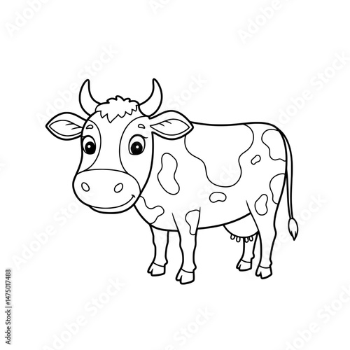 Dairy Cow A cute cartoon outline of a spotted dairy cow with big eyes and a friendly smile
