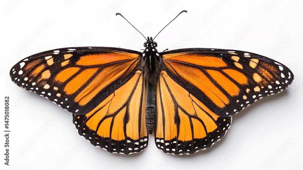 Obraz premium Monarch Butterfly with Fully Spread Vibrant Orange Wings and Black Veins