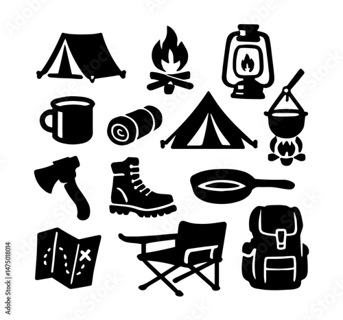 sticker outdoor adventure camping hiking gear set icon template logo