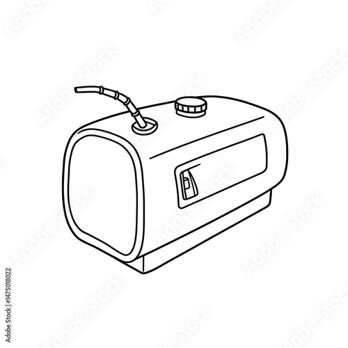 Fuel Tank Black line illustration of a tank with a cap and fuel line on a white backdrop