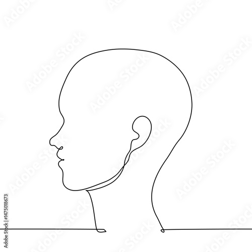 silhouette bald female head in profile - one line art vector. concept baldness in women, template for thought bubbles