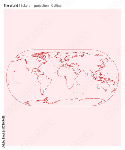 World Map. Eckert III projection. Outline style. High Detail World map for infographics, education, reports, presentations. Vector illustration.
