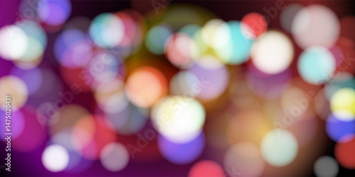 Vibrant city night neon lights abstract blur bokeh. Party invitations, holiday celebrations and tech design. Glowing stars, water reflections, traffic and cosmic energy. Urban modern backdrop.