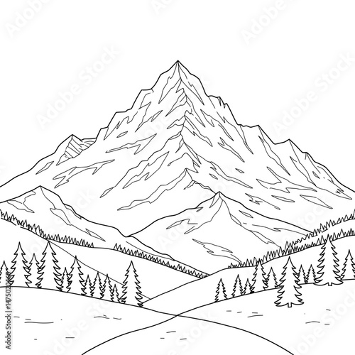 Mountain range line art