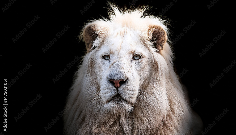 Fototapeta premium white lion in portrait black background
