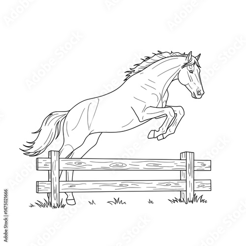 Horse Jumping A outlined horse gracefully leaps over an obstacle with power and elegance.