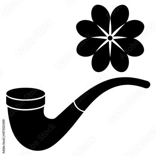 Tobacco pipe with flower silhouette vector illustration