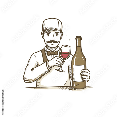 Hand-drawn sommelier icon for wine bar branding and fine dining menus