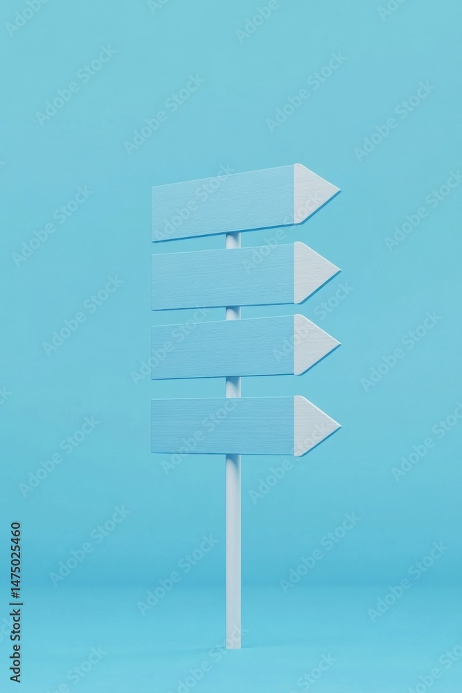 Obraz premium Directional Signpost on Blue Background Studio Shot Indicating Multiple Choices and Paths Forward in a Minimalist Style