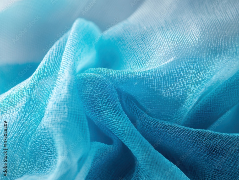 Close-up of Turquoise Fabric with Delicate Weave and Soft Folds Creating Abstract Texture and Light Play for Textile Design Close-up of Turquoise Fabric with Delicate Weave and Soft Folds Creating Abstract Texture and Light Play for Textile Design
