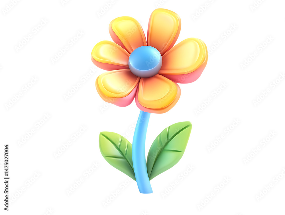 Naklejka premium 3d plastic icon of flower on png