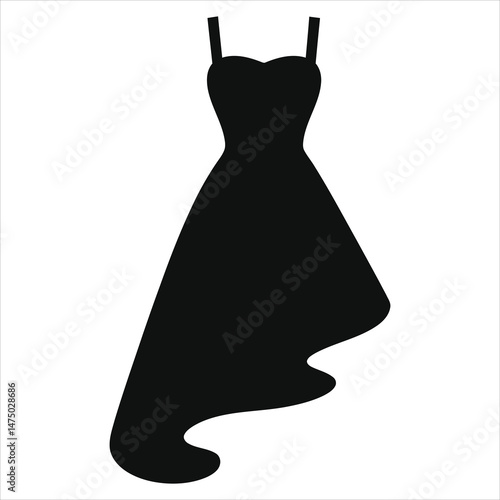 Vector Silhouette of a Woman in a ( Asymmetrical hem)Dress/A simple, elegant silhouette of a black evening dress with a flowing asymmetrical hemline.