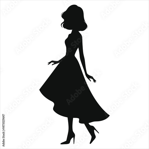 Vector Silhouette of a Woman in a ( Asymmetrical hem)Dress/Vector Silhouette of a Woman in a ( Asymmetrical hem)Dress