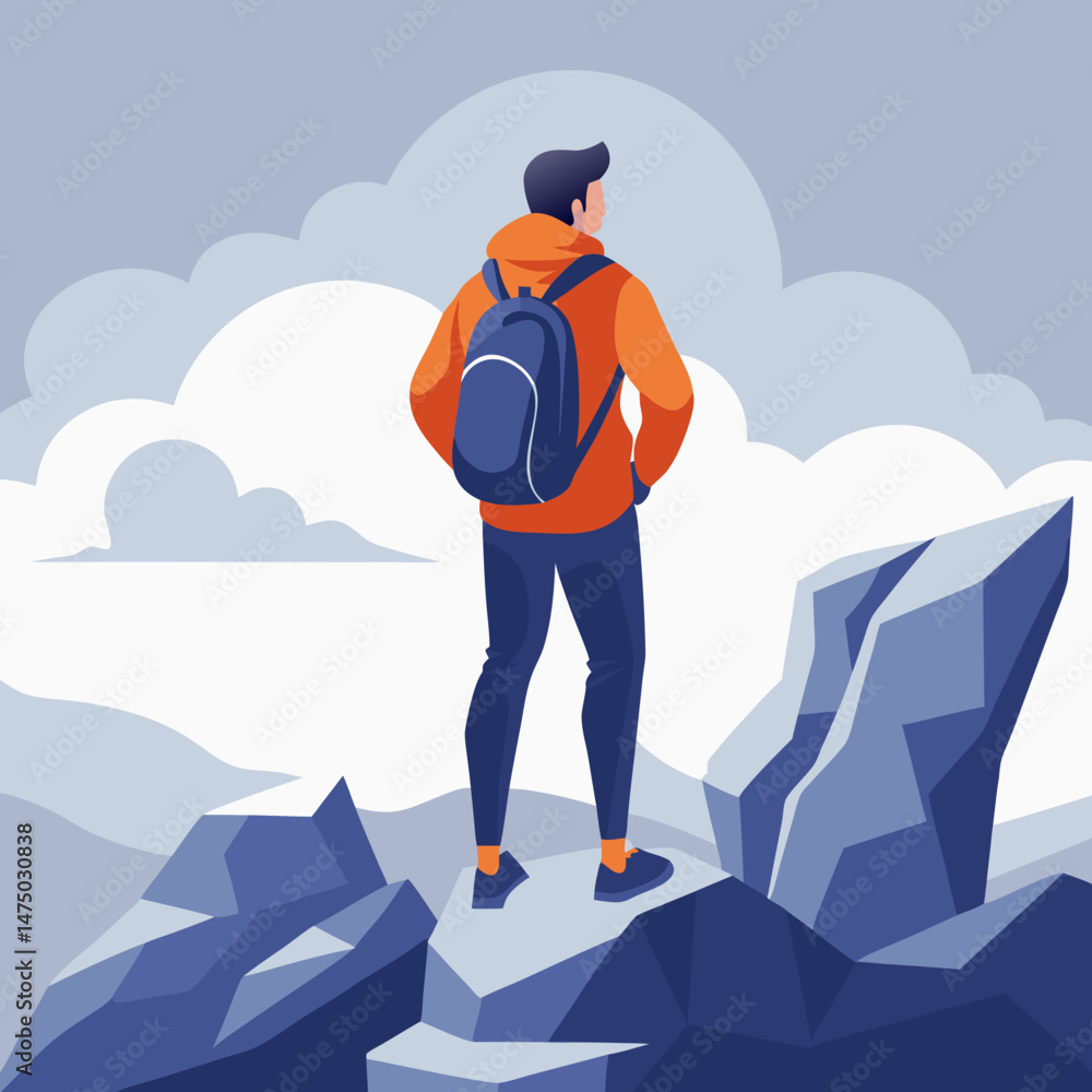 Fototapeta premium Hiker Contemplating Majestic Mountain Range View