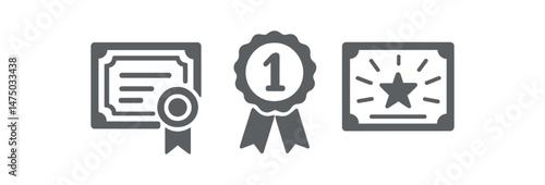 Award icons set featuring certificate, ribbon, and star symbols