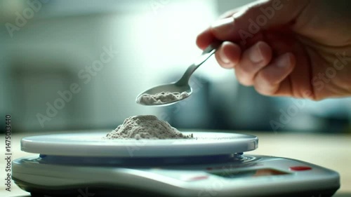 Measuring Powder on Digital Kitchen Scale