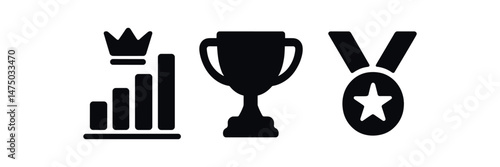 Achievement icons: crown, trophy, and star medal symbols