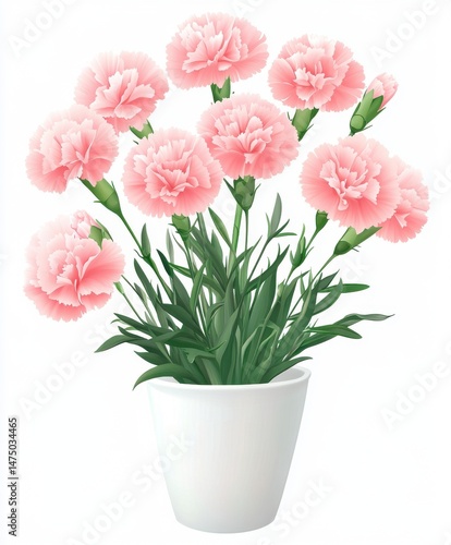 Wallpaper Mural Light pink carnations in a white pot.  A bouquet of delicate, light pink carnations arranged in a simple white pot.  Vibrant greenery complements the blooms Torontodigital.ca