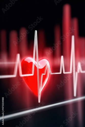 Red heart symbol with heartbeat line representing health and life in a vivid display of rhythm and vitality