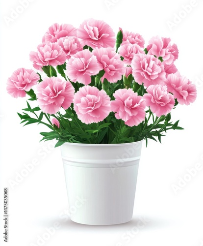 Wallpaper Mural Pink carnations in a white pot. Lush bouquet of delicate pink flowers in a simple white pot, with vibrant green leaves.  A cheerful, spring-like floral arrangement Torontodigital.ca