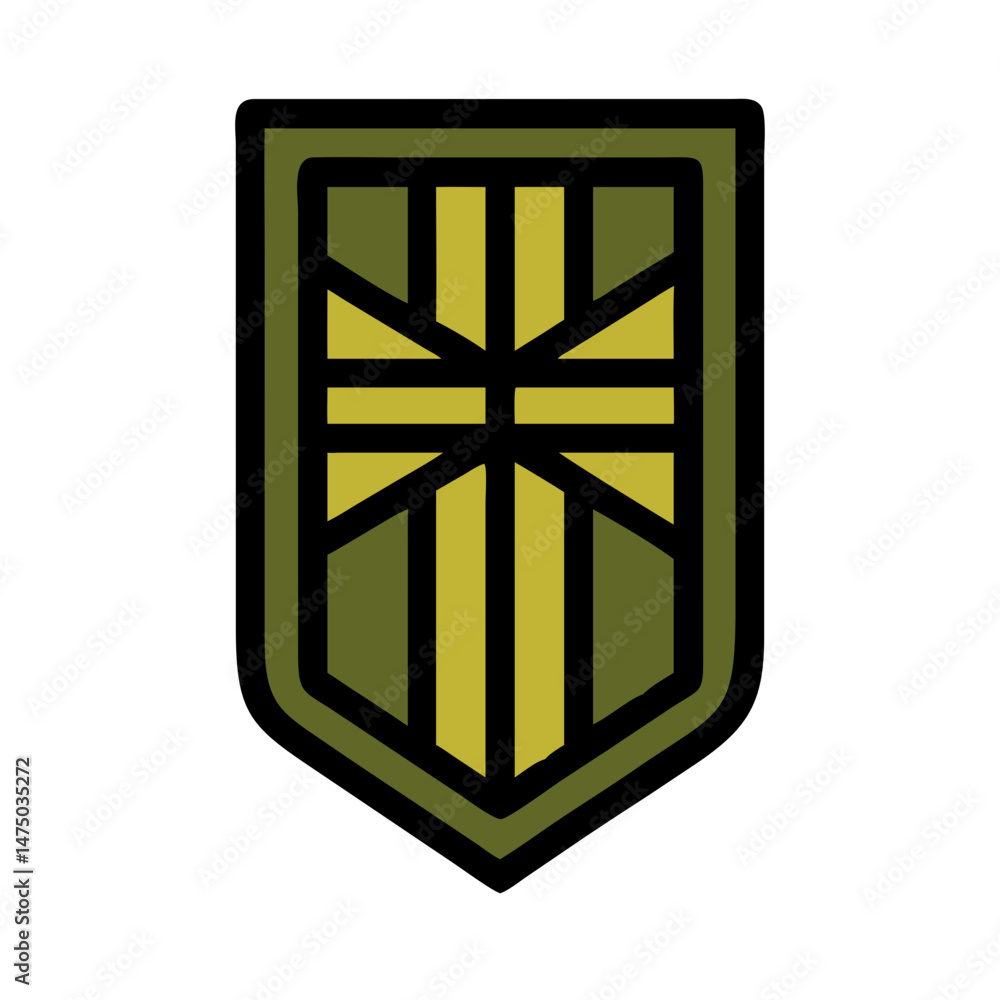 Fototapeta premium Green tactical shield icon with vertical line design