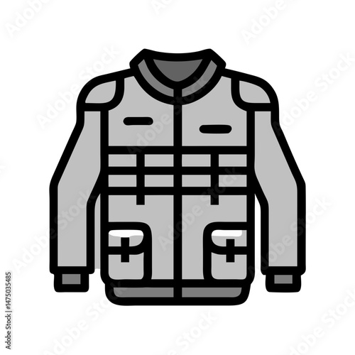 Tactical military jacket icon in flat outline style