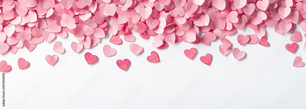 Pink hearts confetti on white background Pink hearts confetti on white background