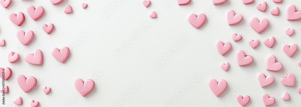 Pink hearts scattered across a white background Pink hearts scattered across a white background