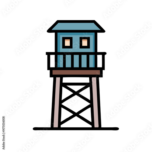 Wooden military watchtower icon in flat outline style