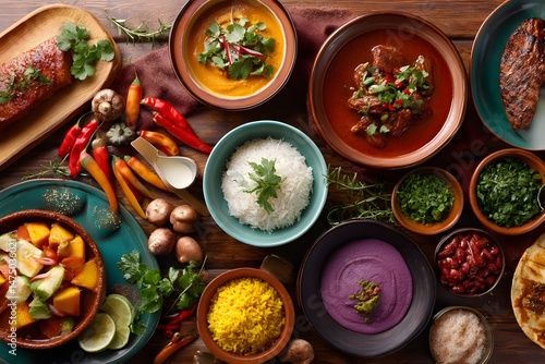 Wallpaper Mural An inviting overhead view of a colorful array of delicious dishes showcasing diverse ingredients and vibrant presentation. Torontodigital.ca