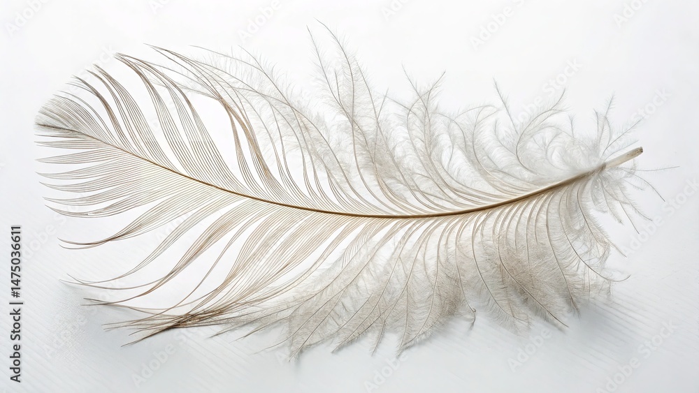 Fototapeta premium Single Light Brown Feather with Delicate Structure and Wispy Barbs