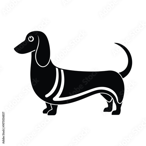 Simple black and white illustration of a dachshund dog standing isolated against a white background