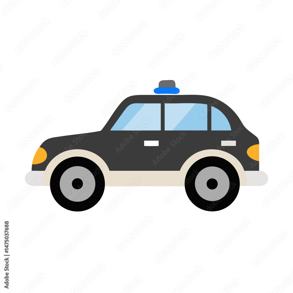 Black police sedan icon in flat modern style Black police sedan icon in flat modern style