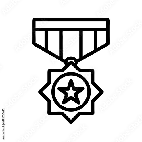 Military honor medal icon in black and white outline style
