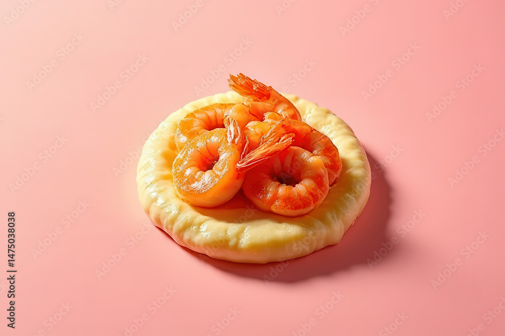 Delicious Shrimp and Grits on Soft Pink Background: Clean Food Photography with Hard Side Light Delicious Shrimp and Grits on Soft Pink Background: Clean Food Photography with Hard Side Light