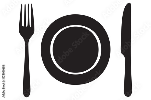 Fork, knife, plate and spoon icon silhouette vector illustration
