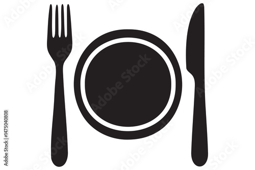Fork, knife, plate and spoon icon silhouette vector illustration
