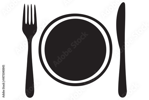 Fork, knife, plate and spoon icon silhouette vector illustration
