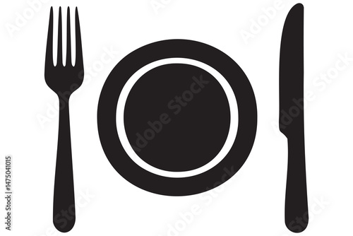 Fork, knife, plate and spoon icon silhouette vector illustration
