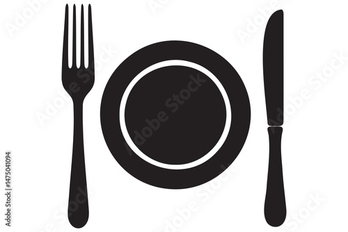 Fork, knife, plate and spoon icon silhouette vector illustration
