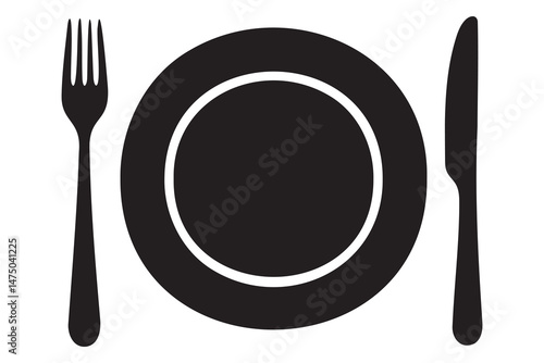 Fork, knife, plate and spoon icon silhouette vector illustration
