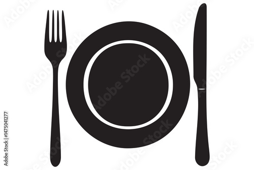 Fork, knife, plate and spoon icon silhouette vector illustration

