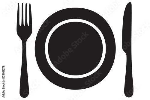 Fork, knife, plate and spoon icon silhouette vector illustration
