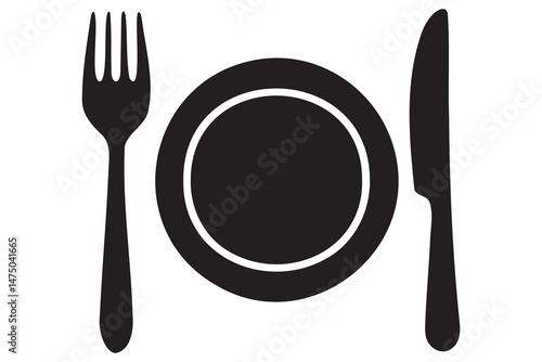 Fork, knife, plate and spoon icon silhouette vector illustration
