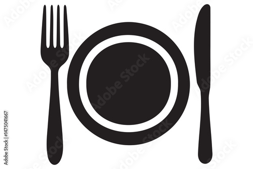 Fork, knife, plate and spoon icon silhouette vector illustration
