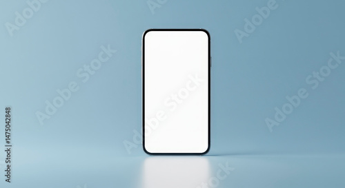 Modern Smartphone Displayed Centrally Against A Light Blue Backdrop With Empty White Screen